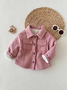 SHEIN 女婴可爱百搭粉色保暖长袖风衣，秋冬季