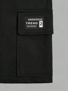 RueChic Men Cottonline Patched Cargo Pockets Drawstring Regular Short - Black - View 5