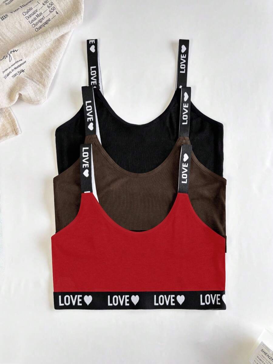 Snug Zone 3pcs Women's Casual Ribbed Letter Elastic Bra Set For All-Day Comfort - Multicolor - View 1