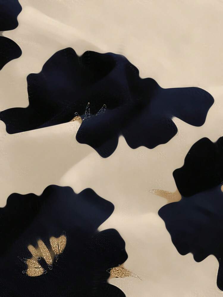 EMERY ROSE Casaco Kimono de Manga Semitransparente Branco com Estampa Floral Ousada e Comprimento Midi para Mulheres no Outono/Inverno, Casual - Branco - Visão 5