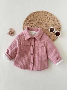 SHEIN 女婴可爱百搭粉色保暖长袖风衣，秋冬季