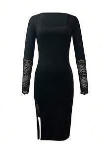 INAWLY 姐妹礼物,妈妈礼物,时尚,休闲,简约时尚,蕾丝性感,连体裤,连衣裙 - 黑色 - 查看 3