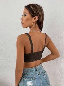 SHEIN Essnce Women's Ribbed Solid Color Cropped Fitted Camisole Top