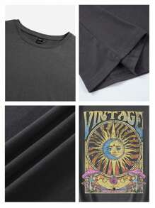 Tseoso Casual Graphic Print Loose Fit Round Neck Drop Shoulder Short Sleeve Oversized Women T-Shirt, Suitable For Summer