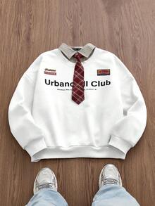 Manfinity Unisex 男士针织休闲宽松长袖二合一抓绒卫衣 - 白色 - 查看 2