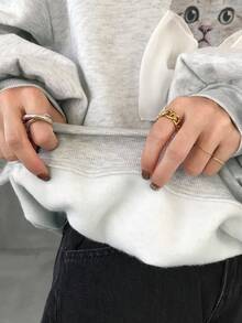 FRIFUL 女士圆领灯笼袖动物纹蝴蝶结装饰撞色加厚抓绒卫衣，秋冬款 - 灰色 - 查看 7