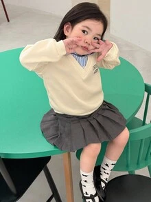 DAZY 女婴韩版条纹撞色长袖卫衣，秋冬季幼儿女童服装 - 杏色 - 查看 6