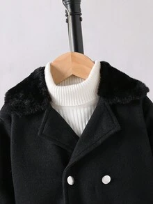 SHEIN Young Boy Fashionable Mid-Length Black Overcoat Fall Winter - Black - View 4