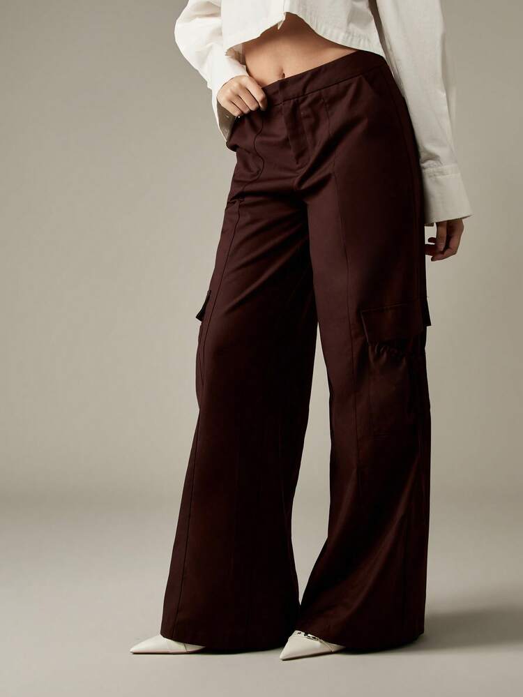 MISSGUIDED Wide Leg Cargo Pants With Drawstring Detail Ruched Pockets High Waisted Streetwear Fall Winter Trousers Fashion Statement Bottoms