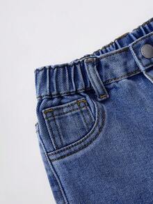 SHEIN 女婴蓝色宽松破洞牛仔裤 - 中等水洗藍 - 查看 3