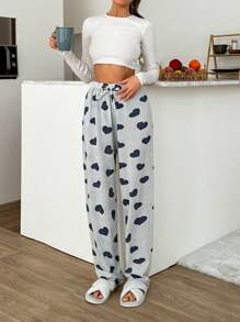 EURMUSE PLUS 2pcs Striped With Heart Pattern Sleep Bottom Sets Pajama Sets For Women Pants - Multicolor - View 8