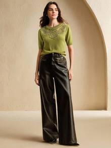 Anewsta Nuova Maglietta a Maniche Corte Ricamata, Design Elegante in Seta Lavorata a Maglia con Inserti in Pizzo, Maglione Elegante e Raffinato da Donna di Alta Gamma