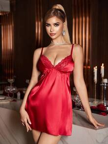 SilkySpell Sexy Deep V-Neck Lace Backless Nightgown, Fashionable & Comfortable - Burgundy - View 6