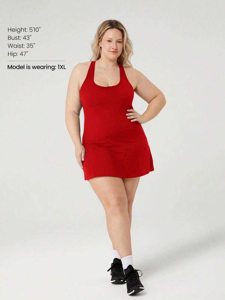 FeatherFit™-Air Plus Size Peekaboo Strappy Dress With Built-In Anti-Slip Shorts Low Impact Yoga Pilates Daily Summer Dress Black Drss Quick Dry Moisture Wicking
