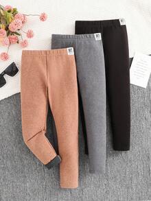 SHEIN Bộ 3 quần legging đan trơn màu cho bé gái - Nhiều màu - Xem 2
