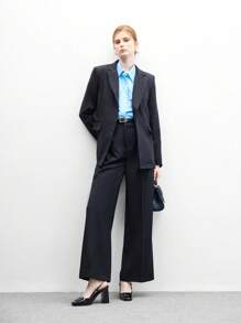 CUCCOO BIZCHIC 女士方头粗跟棕色 PU 皮革一脚蹬平底鞋，时尚简约，舒适，适合日常穿着和各种场合 - 黑色 - 查看 10