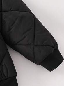 SHEIN 儿童/青少年男童休闲棒球领绗缝棉服外套，冬季外套 - 黑色 - 查看 7