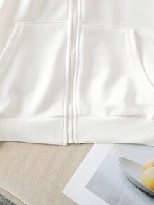 Tween Girl Casual Street Loose Raglan Shoulder Back Letter & Star Print Sweatshirt Jacket,In Fall/Winter - White - View 3