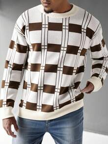 EURMUSE Herren Farbblockpullover mit Rundhalsausschnitt, Regular Fit - Beige - Übersicht 1