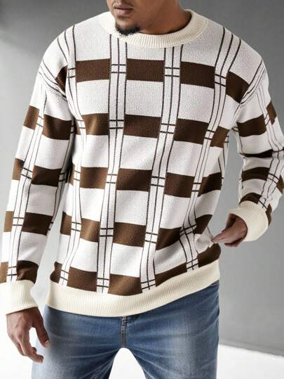 EURMUSE Men Color Block Crew Neck Regular Sweater