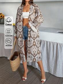 SHEIN Cottnline Women, Spring, Summer, Kimono, All Over Print, Long Sleeve, Loose Fit, Tassel - Multicolor - View 1