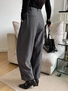 DAZY Women's Solid Color Pleated Hem Cropped Pants, Casual Trousers For Autumn/Winter Women Dress Pants