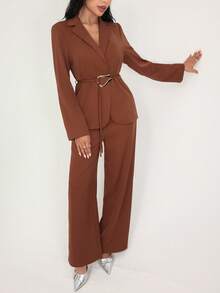 Modelyn U-Shaped Metal Ring Collar Women's Mottled Long Sleeve Jacket And Pants Suit Set Fall Cloth For Women