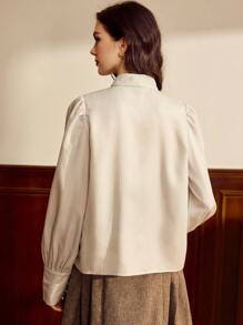 Vintamour 复古优雅女士条纹蝴蝶结衬衫休闲度假长袖上衣秋季女装冬季女装商务休闲女装办公室女装工作女装西式女装秋季女装工作服秋季女装圣诞节教师衬衫秋季上衣教堂女装长袖衬衫早午餐女装节日女装机场女装优雅女式衬衫学校 - 杏色 - 查看 7