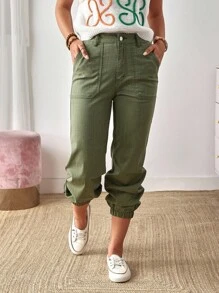 EMERY ROSE Quần jean nữ cạp chun rút túi thường ngày - màu xanh lá - Xem 4
