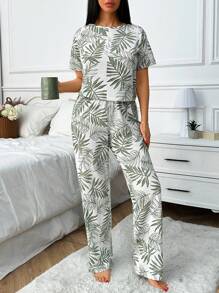 RueChic Women Cotton 2 Pcs Floral Pattern Detail Homewear PJ Set - White - View 5