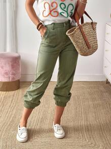 EMERY ROSE Quần jean nữ cạp chun rút túi thường ngày - màu xanh lá - Xem 1