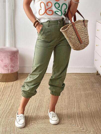 EMERY ROSE Jeans casuales de mujer con cintura con cordón y bolsillos