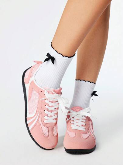 Kawaii Vintage Flat German Shepherd Shoes, Women's Summer New Pink Versatile Breathable Mesh Casual Athletic Sneakers