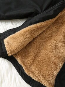 SHEIN 男婴秋冬服装套装，保暖连帽外套，加厚羽绒服，绗缝外套，舒适百搭，时尚经典休闲风，适合室内、户外滑雪、日常穿着、运动、玩耍、派对、节日等场合。男婴冬季外套，男婴黑色外套，男婴抓绒外套，男婴连帽外套，男婴保暖外套。