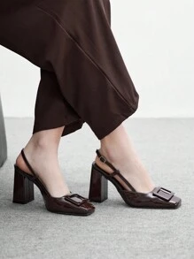 CUCCOO BIZCHIC Women's Square Toe Chunky Heel Brown PU Leather Pumps, Fashionable Minimalist Comfortable For Daily Wear And Occasions For Christmas - Brown - View 5