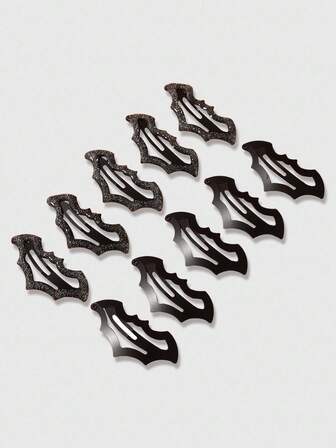Grunge Punk 10 Stücke schwarze Metallhaarspangen in Fledermausform mit glitzerndem Finish, süßes Cartoon-Design, geeignet für den Alltag und Halloween Party Dekoration