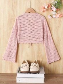 SHEIN Tween Girl Elegant Fitted Long Sleeve Pullover Sweater,In Fall/Winter - Dusty Pink - View 2