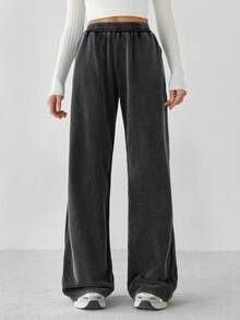 SHEIN Tall Quần thể thao rộng rãi cạp chun màu trơn cho nữ - màu đen - Xem 7