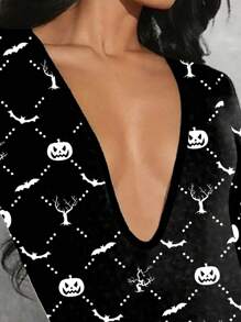 SHEIN Sexy & Fun Halloween Themed Bodysuit For Women Fall Cloth For Women - Multicolor - View 4