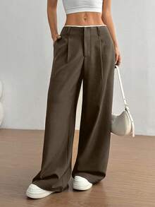 Flirla Quần ống đứng thon gọn cho nữ, thời trang và đa năng - màu nâu - Xem 4