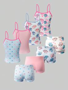 4pcs/Set Girls' Minimalist Solid Color Wireless Camisole & Comfortable Boyshort Panty Underwear Set Cute Underwear Set Fall Winter - Multicolor - View 2