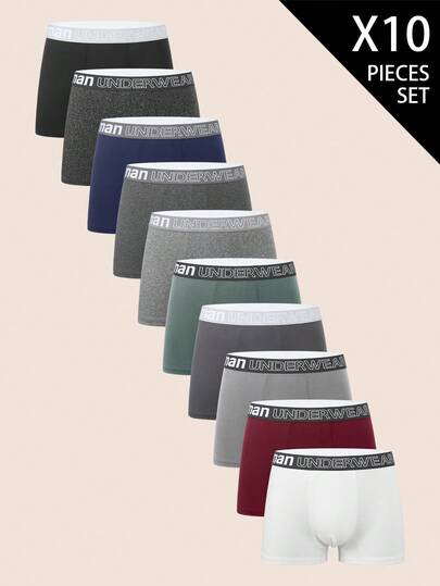 Manfinity Underwear&Sleepwear Basics 10pcs Contrast Letter Waistband Comfort Briefs Multipack Underwear