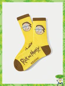 Rick and Morty X SHEIN 1 Pair Women's Comfortable Contrast Color Portrait Pattern Mid-Calf Socks - Yellow - View 1