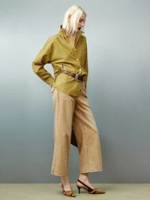 Airlisse Women's Plaid Button-Up Long Sleeve Shirt With Collar - Yellow - View 2