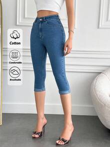 EURMUSE Medium Blue  Long Short Fold Up Detail - Medium Wash - View 1