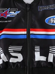 青少年女孩夹克外套，休闲街头赛车摩托车印花棒球夹克，适合搭配皮裤、长裤、中长裙、秋装 - 彩色 - 查看 9