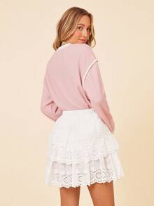 Coeurva 女士休闲荷叶边下摆迷你白色半身裙 - 白色 - 查看 3