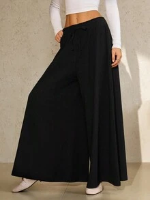 SHEIN LUNE 女士黑色新款秋冬休闲优雅畅销褶皱提花针织裤新年圣诞节外出聚会通勤场合