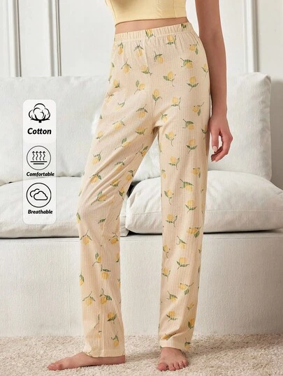 EURMUSE Cotton Women Multicolour Floral Pattern Long Homewear Comfy Sleep Bottom Women Pajama Pants Lounge Pants For Women Lemon Print Pajama Pants Cotton Pajama Pants Womens Womens Sleep Pants