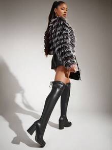 SHUZIA Women's Fashionable Comfortable Square Toe Platform Over-Knee Boots - Black - View 4